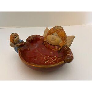 Angels Big & Little Trinket Candy Dish Ceramic 5 1/2” x 2 1/2” Holiday Christmas